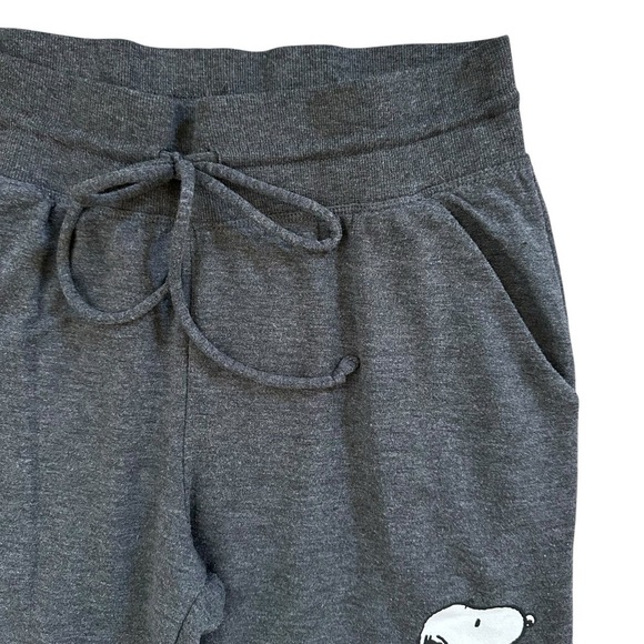 Peanuts Snoopy Jogger Sweatpants Womens Size Med Grey Drawstring Lounge Pants - Picture 7 of 9